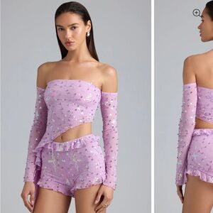 Oh Polly Lilac Sequin Off-Shoulder Crop Top